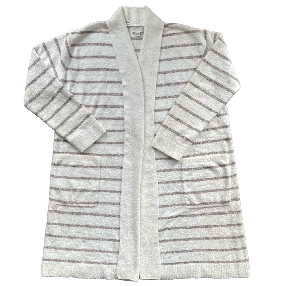 Barefoot Dreams Cozy White and Gray Cardigan Robe